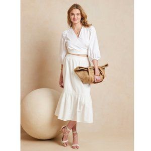 NWT Banana Republic Tiered Midi Skirt in White XSP
